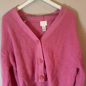 H&M Cropped Pink Button Up Sweater Size  L